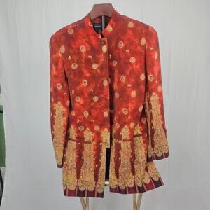 August Silk Women’s 100% Silk Boho XL Red Gold Paisley Embellished Longline